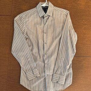 Banana Republic Brown and White Striped Dress Shirt